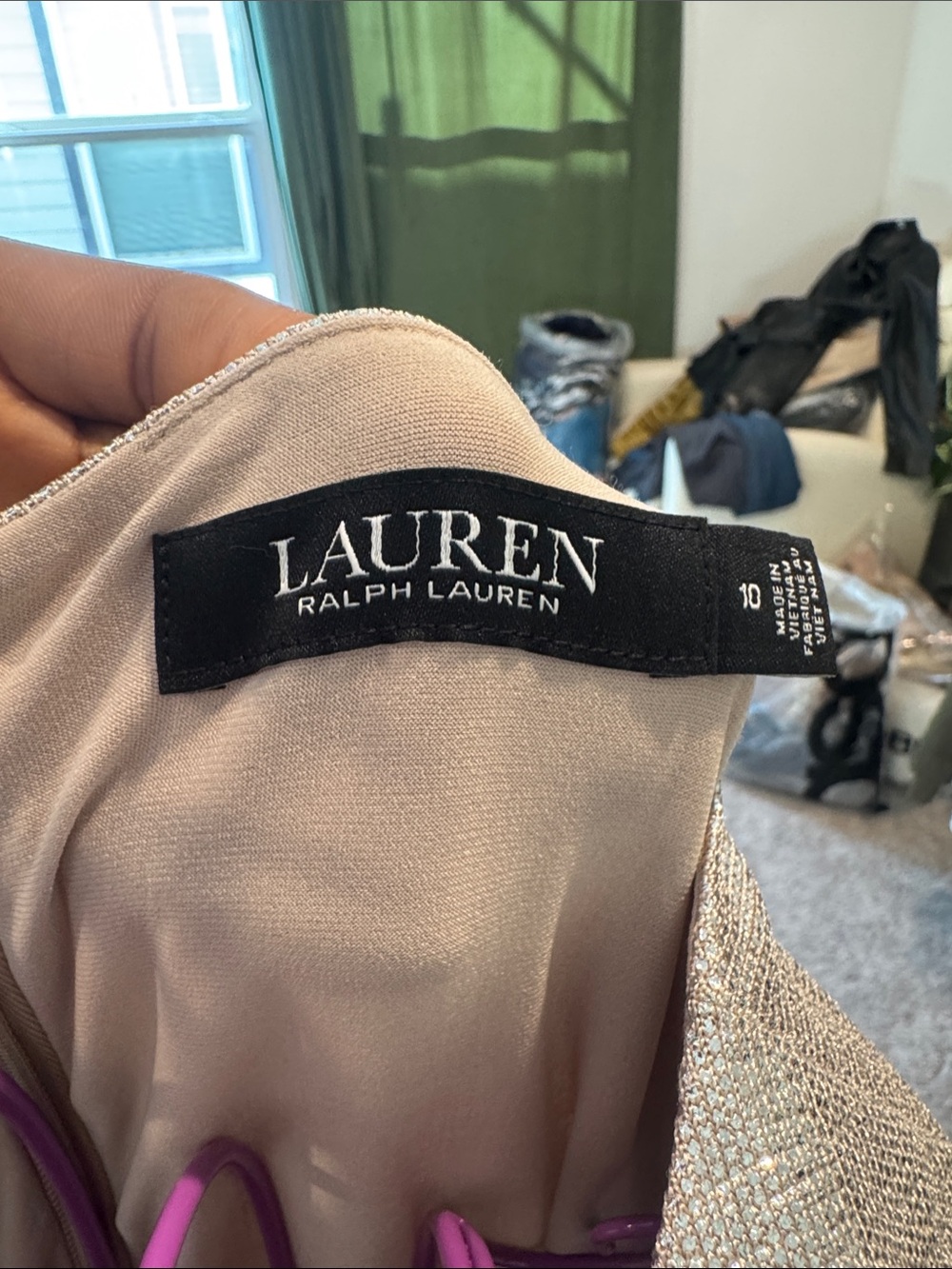 Ralph Lauren Silver Metallic Sleeveless Maxi Dress with Side Knot - Picture 5 of 5